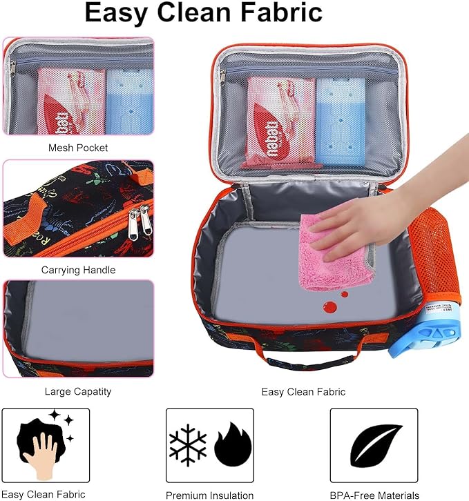 RHCPFOVR Kids Lunch Bag - Insulated Lunch Box for Boys Girls,Washable Lunch Bag and Reusable Toddler Leak-proof Lunchbox for School and Daycare
