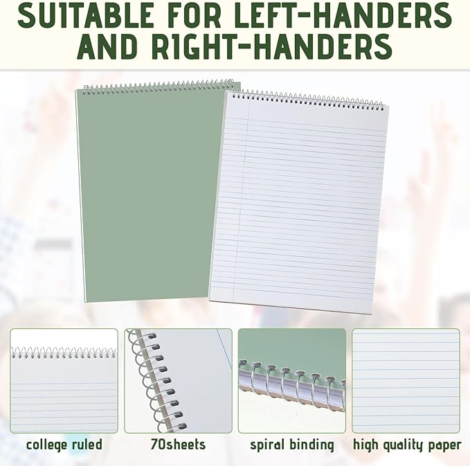 Maitys 12 Pcs Legal Pad Steno Spiral Notebook 8.5 x 11 Inches Top Bound Spiral Pads Hard Cover College Ruled Notepad 70 Sheet Pad Colorful Covers for School Office University Home (Classic Color)