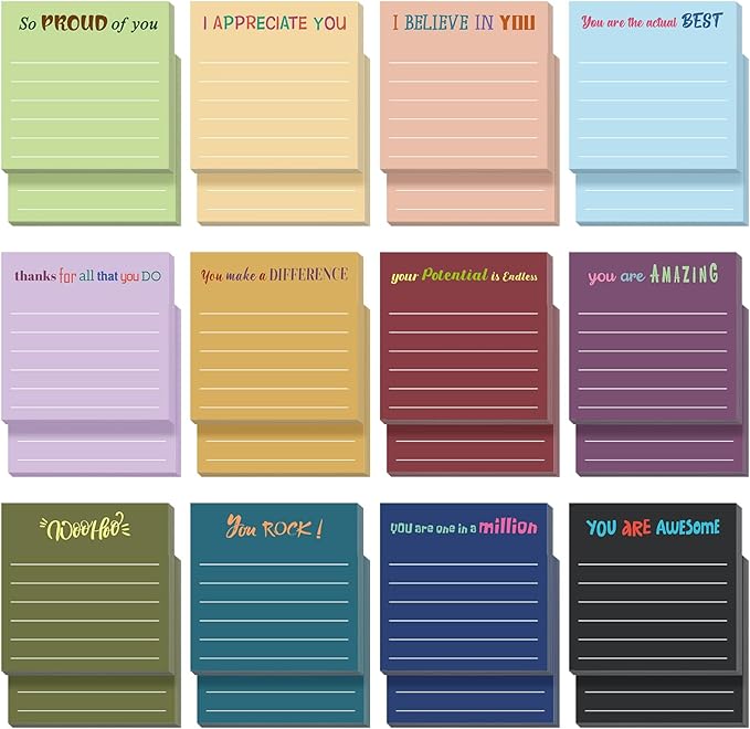 Yinder 24 Pcs Inspirational Sticky Notes Cute Motivational Sticky Notes Pad End of Year Employee Appreciation Gifts Bulk for Teacher Nurse Coworkers Office Supplies 3 x 3'' (Appreciation,Retro)
