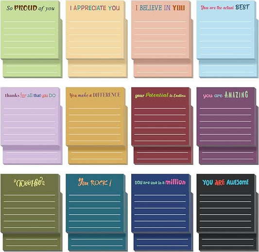 Yinder 24 Pcs Inspirational Sticky Notes Cute Motivational Sticky Notes Pad End of Year Employee Appreciation Gifts Bulk for Teacher Nurse Coworkers Office Supplies 3 x 3'' (Appreciation,Retro)