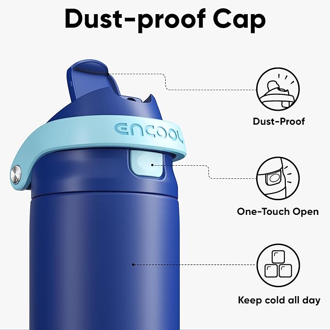 ENCOOL Leakproof Insulated Water Bottle with Straw Dual-Sip Water Bottle Bag-Safe Design for Work, Commute & Gym – Keeps Drinks Cold All Day, 24 oz, Blueberry