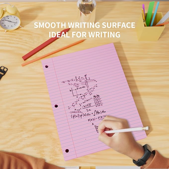 500 Sheets Loose Leaf Paper 8" x 10.5" Colored Filler Paper College Ruled 3-Hole Punched Lined Paper Notebook Paper for 3-Ring Binders Notepad Writing Note Pads Ideal for Home, School, Office