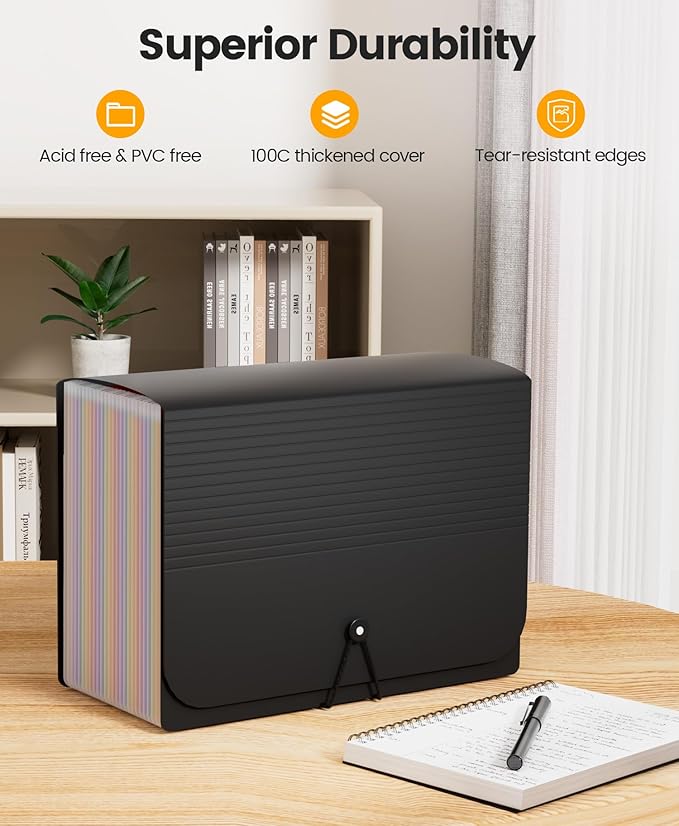 Sooez 26-Pocket Accordion File Organizer, Upgraded Expanding File Folder with Unobstructed A-Z Tabs, Premium Bill Tax Receipt Document Organizer Storage for Letter/A4 Size Paper, School Office & Home