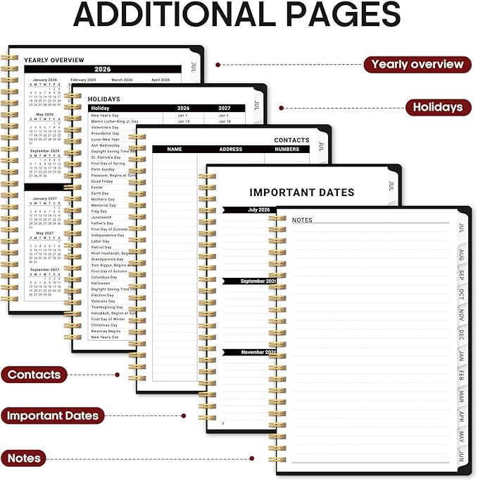 Planner 2026-2027, 6.3" x 8.5" Weekly and Monthly Academic Year Planner Calendar, July 2026 - June 2027, Hardcover Large School Planning Agenda With Tabs, Perfect for School & Office Supplies, A5, Black