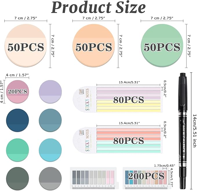 870 Sheets Transparent Sticky Notes, Clear 3 x 3 Round Sticky Notes with Marker, Waterproof Translucent Annotation Index Tabs for Bible Study Journaling Supplies