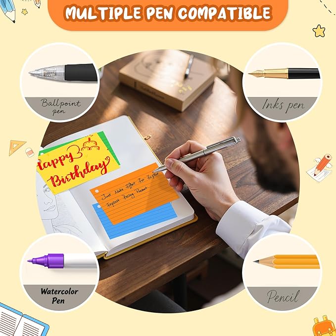 300 Count Colored Index Cards with Ring, 6 Colors Flash Cards with Rings, Punched NoteCards 3x5 Lined, Bright Colors Index Cards 3x5, Lined Note Cards 3 x 5 for Office, College, and School Supplies