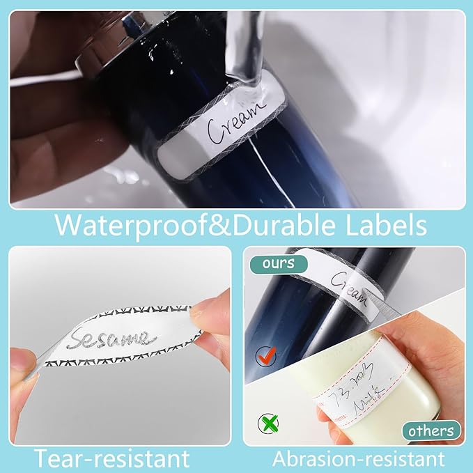 480PCS Waterproof Labels for Bottles, Self-Laminating Multipurpose Name Labels for Daycare School (Black & White)