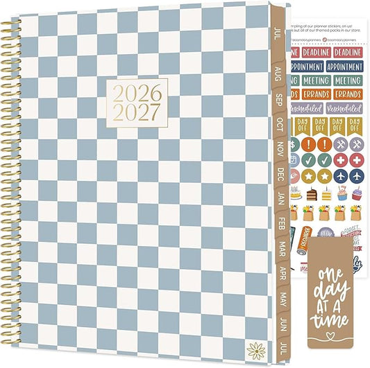 bloom daily planners 2026-2027 Planner (8.5” x 11") 13 Month Academic Year Organizer (July 2026 - July 2027) - Weekly & Monthly Agenda Book with Stickers & Tabs - Checkered
