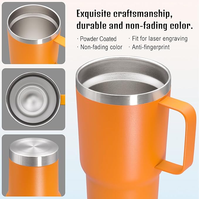 20 oz Tumbler with Handle and Lid, Stainless Steel Tumbler Insulated Travel Coffee Mug, Spill Proof Double Wall Vacuum Tumbler Cup Keep Drink Hot & Cold,Orange, 12 Pack