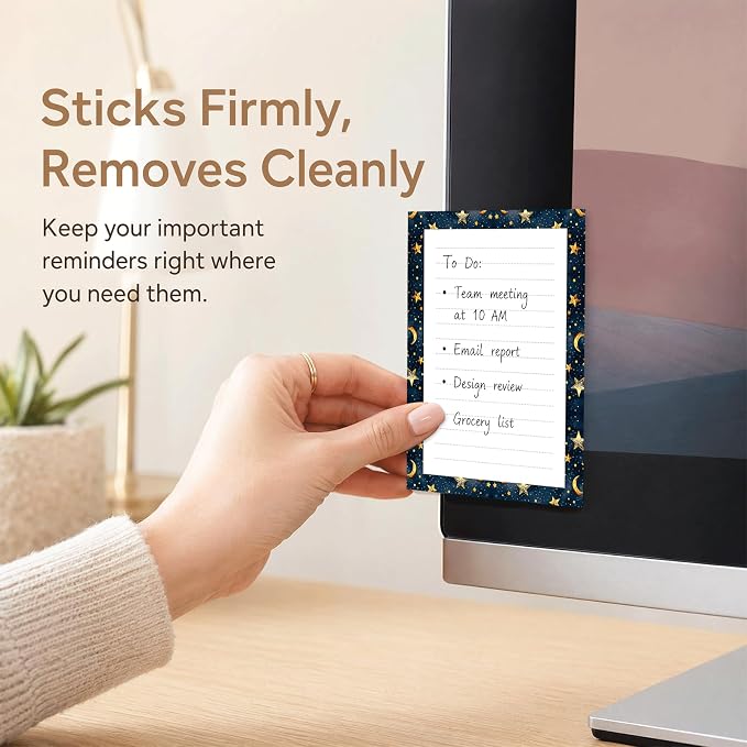 Lined Sticky Notes 4x6 in, 2 Pack Large Cute Notepads with Lines, Bright Post Memo Note Pads Big Rectangular Sticky Notes for Office Gold Stars Moon