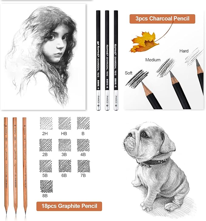 YunQiDeer Drawing Pencils, Art Supplies Sketch Pencils Kit for Kids Adults, Professional Charcoal Sketching Graphite Art Pencils Set