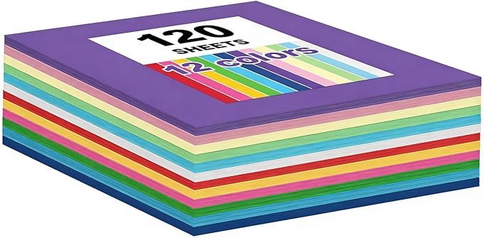 120 Sheets Construction Paper Assorted Colors for Art Craft Drawing 12"x 17.3", 80gsm Colored Craft Paper Medium Weight for Arts Party Decoration