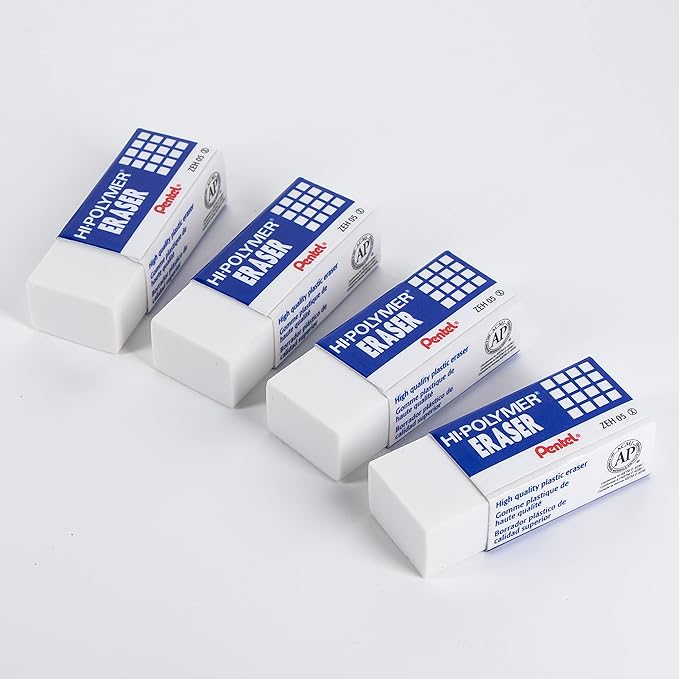Pentel Hi-Polymer Block Eraser, Small | White | Pack of 8 | ZEH05BP4