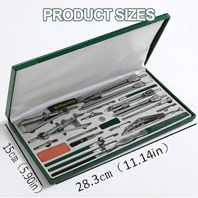 23 Piece Geometry Kit, Construction Engineering Design Professional Drawing Tools, with Large Extension Beam, for Drafting, Math and Making Circles, School, Drafting, Architecture