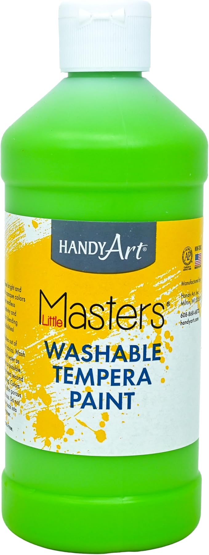 Handy Art Little Masters WashableTempera Paint, Light Green, 16 oz Bottle, Bright & Mixable, High Opacity, Washable Colors for Classroom, Students, Kids, Young Artists, Safe & Non-Toxic, Made in USA
