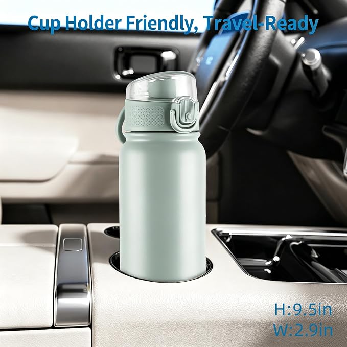 GOPPUS Insulated Water Bottle 20oz Stainless Steel BPA-Free Sports Bottle Ideal for School and Travel Silicone Spout Lid Prevents Leaks, Sweat, and Dust (Light green)
