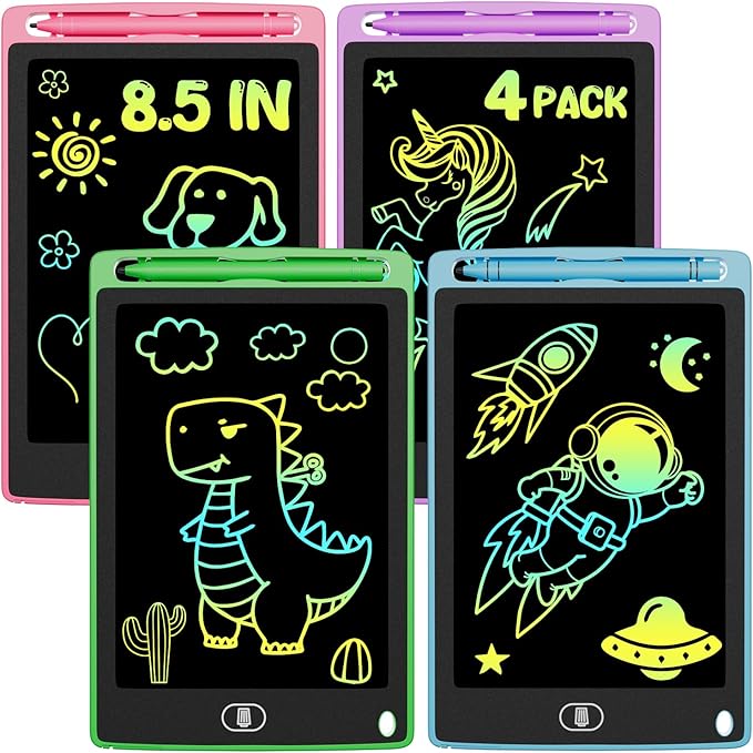 4-Pack LCD Writing Tablet for Kids 8.5 Inch, Colorful Doodle Board Drawing Pad Set, Erasable Electronic Educational Toys for Girls Boys Ages 3-8, Travel-Friendly with Lock Function & Stylus Pens
