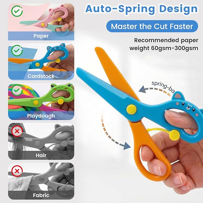 LovesTown Toddler Scissors, 4PCS Blunt Tip Adaptive Safety Scissor Stocking Stuffer for Kids & Children, Playdough Tools Cutting Skills Preschool Hand-Eye Coordination Activity, DIY Craft Supplies