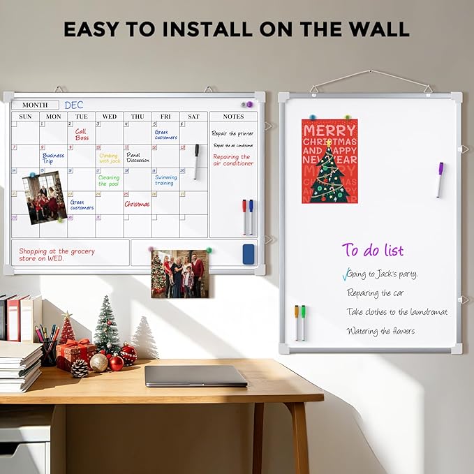 MaxGear Double Sided Magnetic Dry Erase Board Calendar, 36" x 24" Monthly Whiteboard for Wall, Aluminum Framed Reversible White Board with Notes Section, Markers, Magnets & Eraser for Home Office