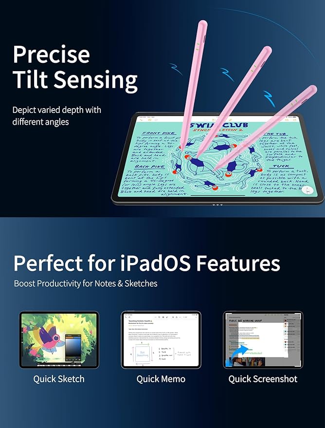 Pencil for Apple iPad A16/10/9/8/7/6th Gen, Pro 13/12.9/11" M5/M4, Air M3/M2/5/4/3, Mini 6/5 – Stylus Pen with Tilt Sensitivity & Palm Rejection (Pink)