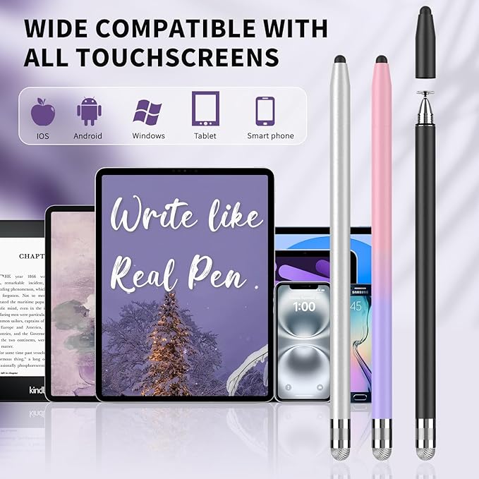 Stylus(3-in-1), Stylus Pen for Touchscreen, Universal Stylus High Precision Sensitivity, Stylus Pen for Iphone,ipad, Android, Galaxy Microsoft, Chromebook Tablet,Compatible for Capacitive Touch Screen