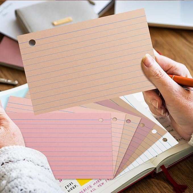 Epakh 300 Pieces Lined Index Cards 180 GSM Thick Flash Cards with Rings Notecards Punched Back to School for Studying Adults Home College Office(4 x 6 Inch,Yellow Series)