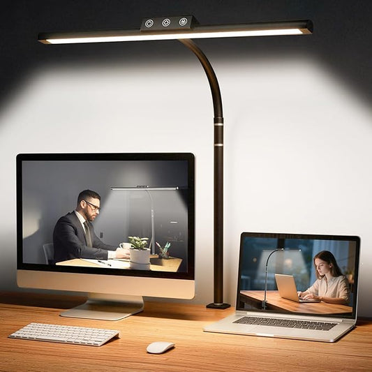 LED Desk Lamp for Home Office, Flexible Gooseneck Desk Lamp with Clamp, 5 Color Touch Control Stepless Dimming Adjustable Eye-Caring Desk Light with Adapter for Reading, Drafting, Study, Workbench