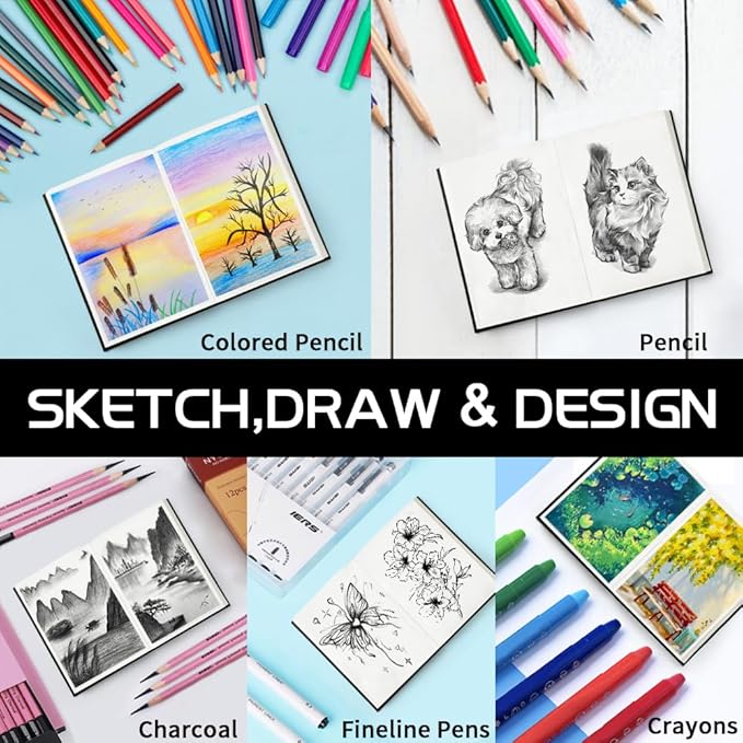E-WEICHEN Mixed Media Sketch Pad, 4 x 6 inches 125 GSM (100 Sheets/200 Pages) Sketchbook for Drawing, Hardcover Mix Media Art Sketchbook for Wet and Dry Media,Painting,Drawing. 4X6