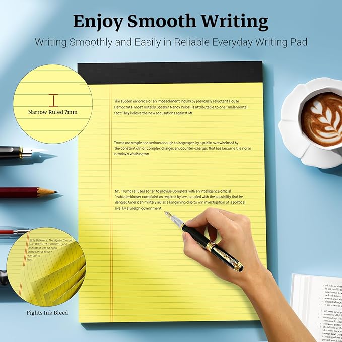 Yellow Legal Pad, 8.5 x 11 College Ruled Notepad, 12 Pack Legal Notepads 8.5 x 11 Writing Pads, 30 Sheets Per Note Pad, Micro Perforated Lined Paper for Work Study Daily Note Taking List
