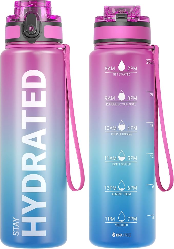 Sahara Sailor Water Bottle 25oz, Tritan Sports Bottle with Time Marker | Bpa Free, Leakproof Wide Mouth With Fast Flow Lid And Cleaning Brush, For Gym School Office Travel, 1 Count