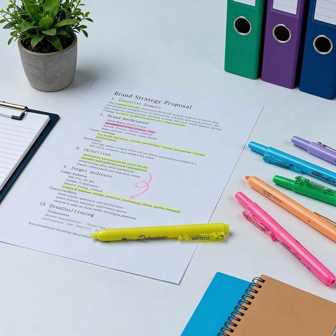 WRITECH Retractable Highlighters Assorted Colors: Chisel Tip Click Aesthetic Highlighter Marker Pens Pack Multi Colored Ink No Bleed Smear for Highlighting Journaling (12ct Neon+Pastel)