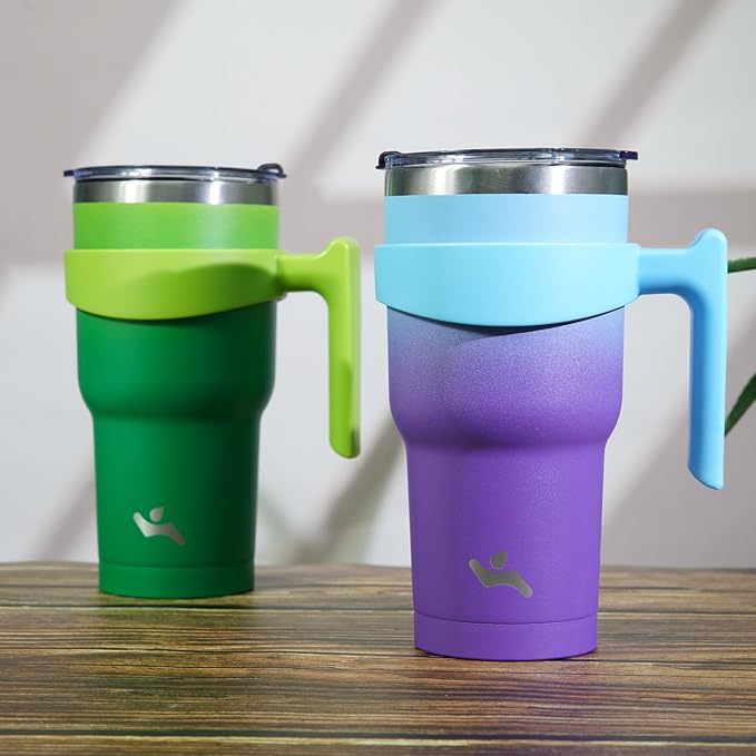 Konokyo 30 oz Tumbler with Handle and 2 Straw 2 Lid, Insulated Water Bottle Stainless Steel Vacuum Cup Reusable Travel Mug,Ocean Dream