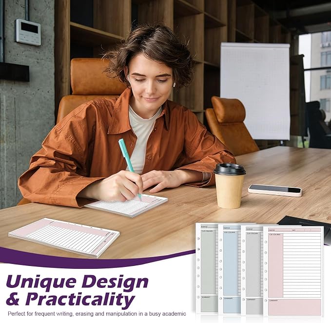 100 Sheet 7-Hole 5.5" x 8.5" Lined Filler Paper for 3 or 7 Ring Binder College Ruled Cornell Notes Loose Leaf Paper for Mini Binders Half Letter Planner Refill Mini Binder Inserts for School Office