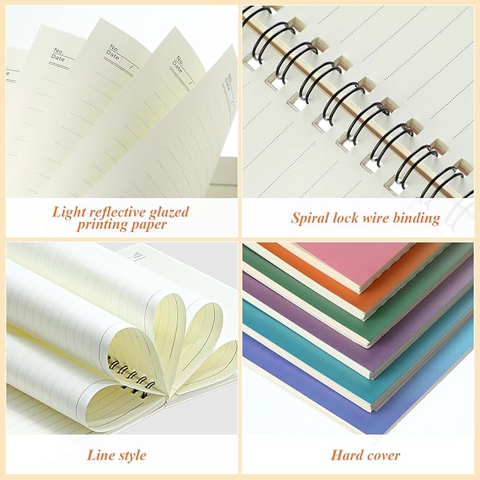 Leelosp 12 Pcs Small Spiral Notebook Lined Spiral Journal College Ruled Notebook Wire Bound Kraft Cover, 120 Pages for Work (Gradient Color,5.5 x 8.3 Inch)