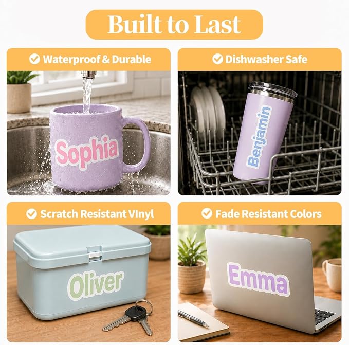 Custom Name Stickers, Personalized Waterproof Stickers, 8 Names Included | Customized Name Stickers, Waterproof and Dishwasher Safe Vinyl Lettering Labels for Tumblers, Laptops, School Items and More