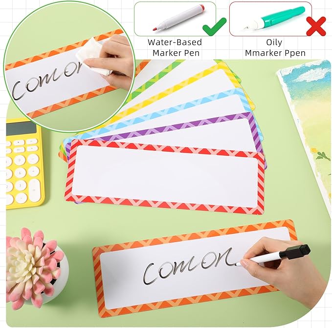 12 Pcs Large Magnetic Dry Erase Labels for Classroom, 12 x 4 Inch Rectangle Magnetic Name Plates Label Flexible Magnet Stickers for Whiteboards Refrigerator (Light Color,Style 7)