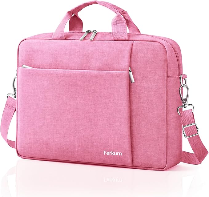 Ferkurn Laptop Bag Case for Women Men Computer Bag Compatible with HP Envy Pavilion Omen/LG Gram/MSI/Dell Inspiron XPS/Lenovo/Acer, Shoulder Strap Carrying Messenger Briefcase, Pink, 17 17.3 Inch