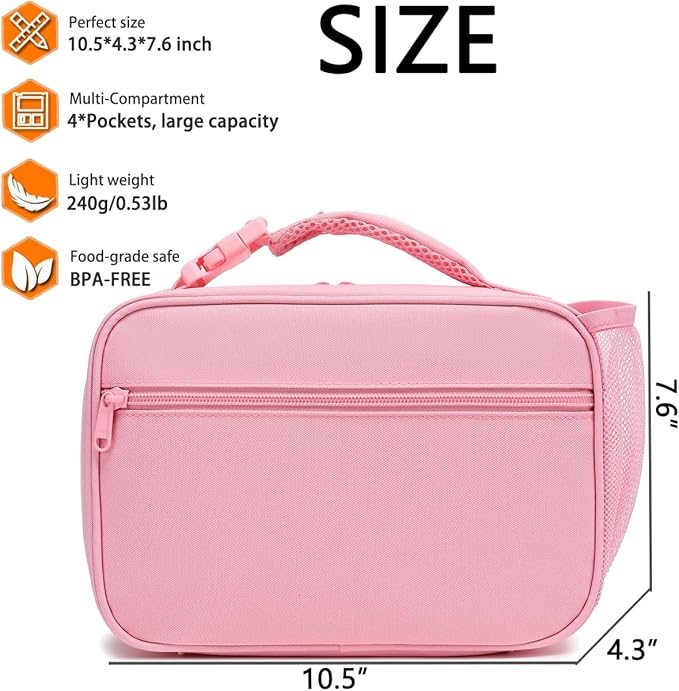 GYEUKHAM Insulated Lunch Box for School, Thermal Reusable Durable Freezable Lunch Bags for Kids Boys Girls Men Women - Small Soft Cooler Portable Lunch Tote Kit for Work Picnic Travel,Pink