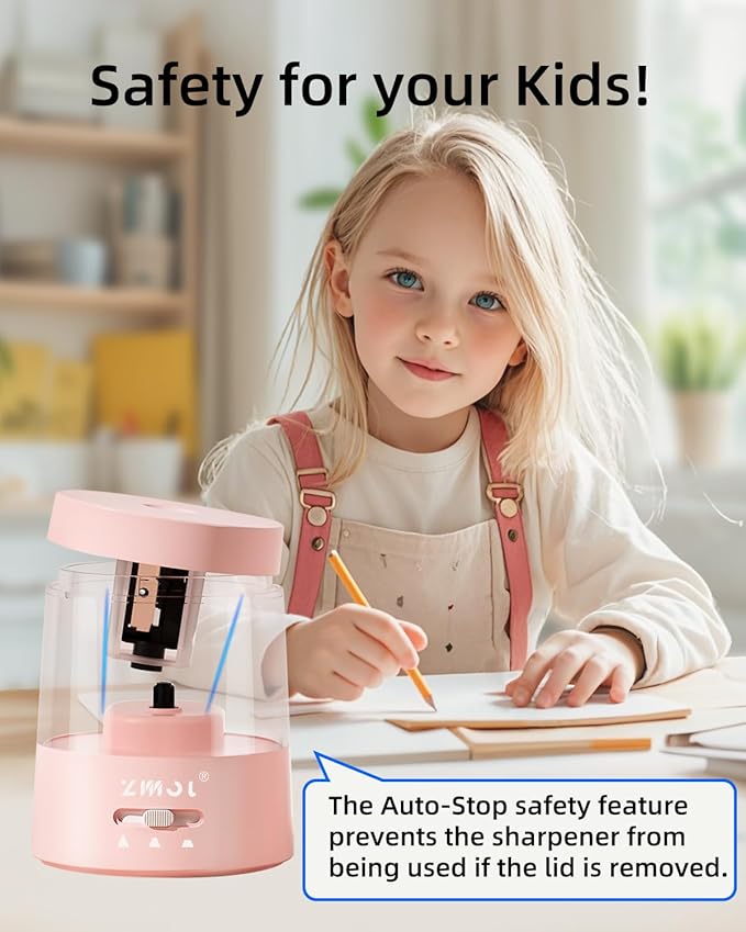ZMOL Electric Pencil Sharpener,Portable Small Battery Powered Pencil Sharpeners for Kids,Electric Pencil Sharpener Battery Operated,Suitable for No.2/Colored Pencils(6-8mm) Pink