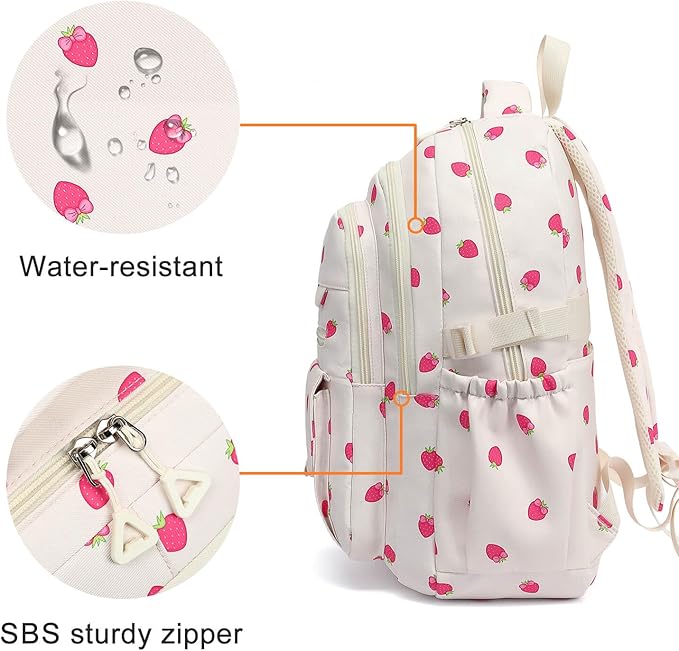 Phaoullzon Girls School Strawberry Backpack for Kids Kawaii Bookbag College Daypack,Strawberry