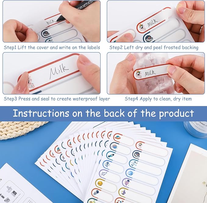 480 Pcs Waterproof Name Labels for Daycare, Gift Name Tags Stickers, Self-Laminating Multi Purpose Labels Name Labels for Kids Name Tags Stickers Labels(Cute Astronaut Style)