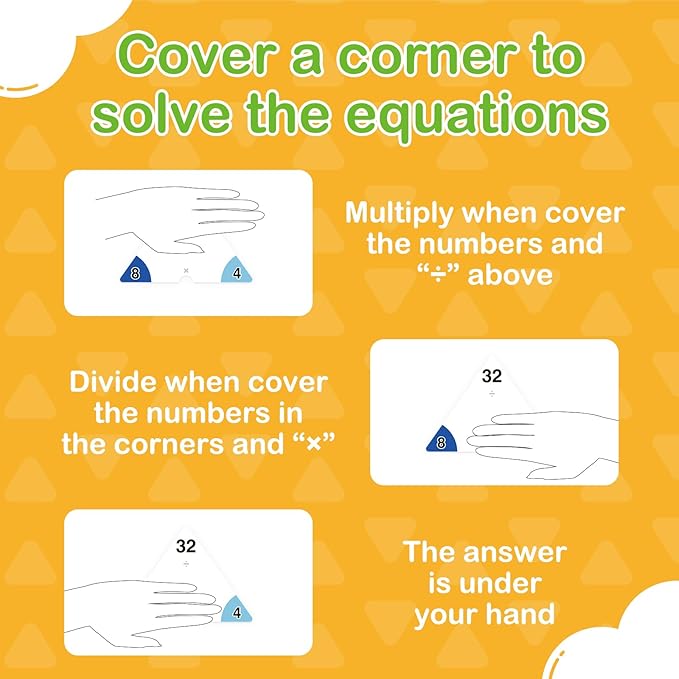 Edulok Multiplication and Division Flash Cards 0-12, Triangle Math Games Flash Cards with Times Table Chart, Math Manipulatives Flashcards for Kids Classroom Homeschool 3rd 4th 5th 6th Grade