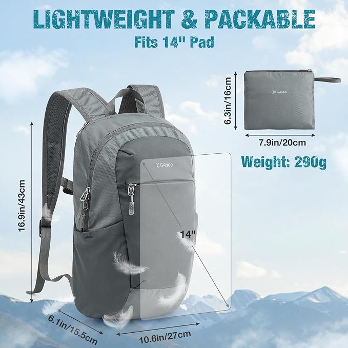 G4Free 18L Lightweight Packable Hiking Backpack for Men Women | Small Foldable Daypack for Travel Camping Trip