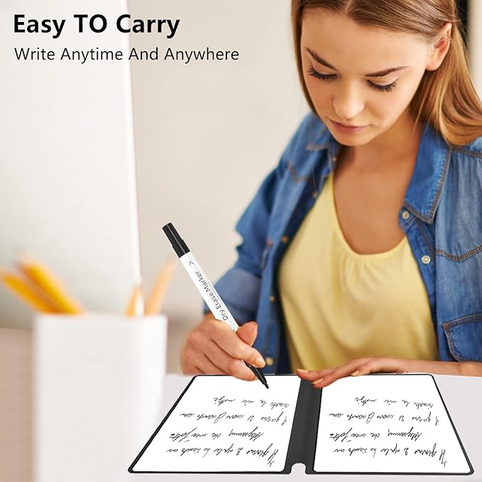 SAYEEC Whiteboard Notebook, Portable Dry Erase Board Fineliner Pens, PU Cover Erasable Handheld White Board Reusable Drawing Notebook Easel Pad for Meeting Business Office School (Gray)