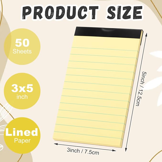 Tenceur 16 Pcs Small Notepads 3'' x 5'' Lined Writing Note Pad - 50 Sheets Per Memo Pad, 80 Gsm Paper Pads, Perforated Mini Pads Pocket Notebook Refills for Taking Notes and Reminders (Black Top)
