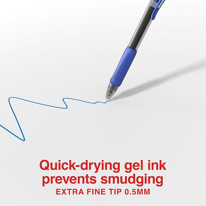 STAPLES ProGel Retractable Gel Pen, Extra Fine Point, 0.5mm, Blue Ink, 5/Pack