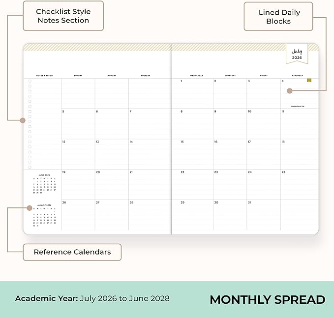 Blue Sky Day Designer 2026-2028 Monthly Academic Year 24 Month Planner Calendar, July 2026 - June 2028, 8.5" x 11", Flexible Cover, Stapled Binding, Orange Blossom Mint