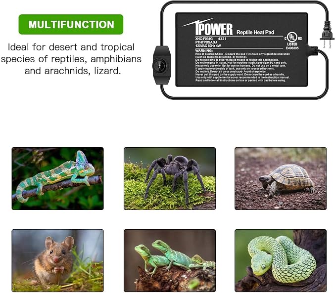iPower 4 by 7-Inch 4 Watts Reptile Heating Mat with Temperature Controller Under Tank Warmer Terrarium Heat Pad for Reptiles and Amphibians, Black