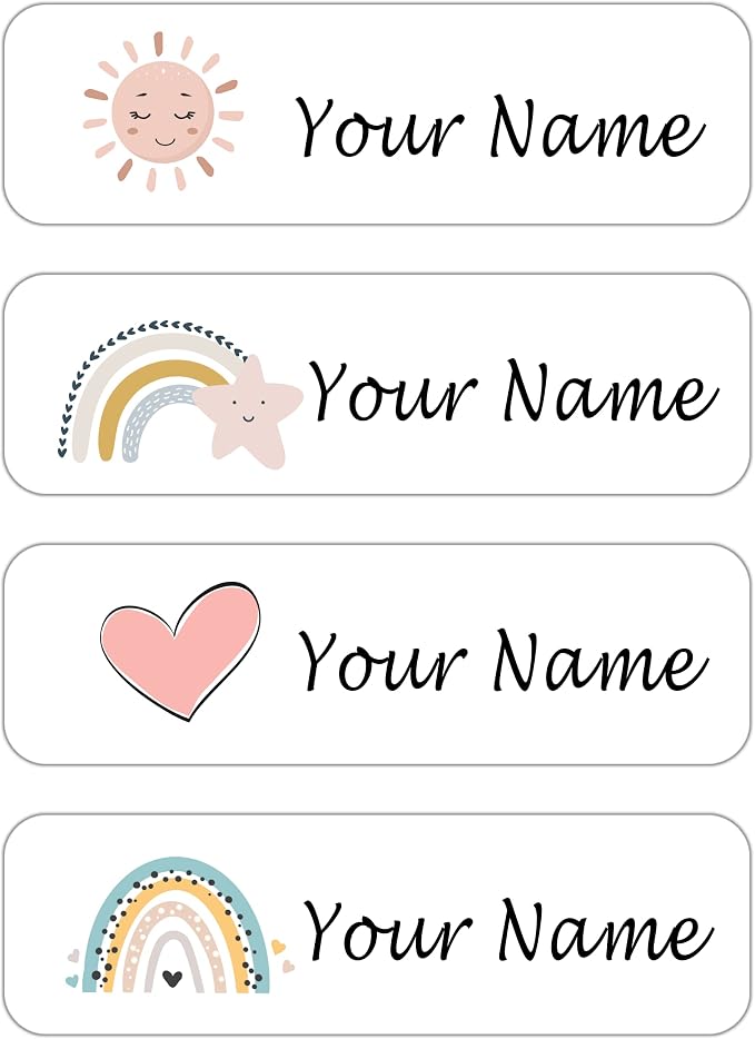 Custom Waterproof Dishwasher Safe Kid Name Labels for Daycare(128 Pack), Camp, School Supply, Baby Bottles, Lunch Boxes and Cups, Travel. Cute Personalized Design Name Stickers (Pattern 10)