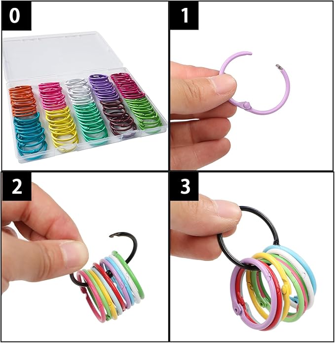 100pcs Metallic Loose Leaf Binder Rings, 10 Colors Colorful Book Rings Index Cards Notebook Rings for School Office (100, 1 inch)